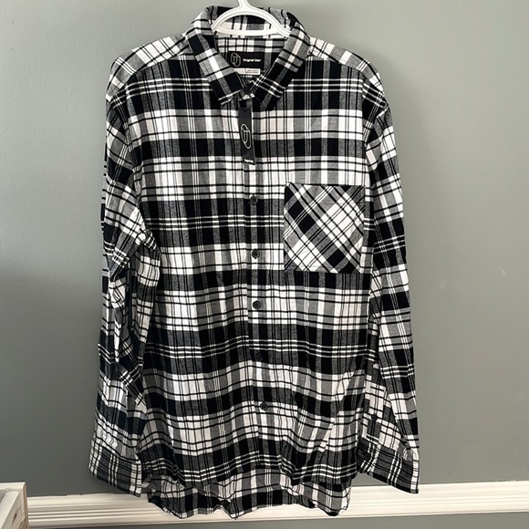 NWT Original Use Men’s Black & White Plaid Flannel Shirt - Picture 1 of 11